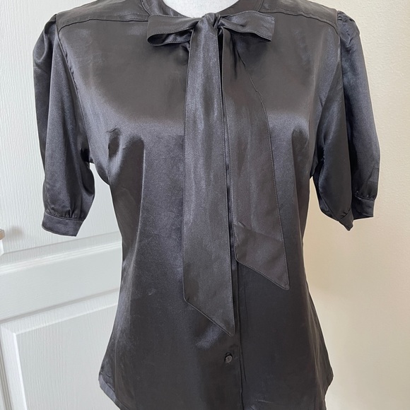 Black Button Down Blouse with Beautiful Bow - Picture 14 of 14